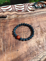 "Grounding Diffuser with Koa"- Larvikite and Lava Stone Bracelet with a Handmade Hawaiian Koa Bead.