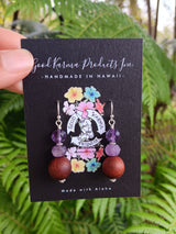 "Handmade Hawaiian Wood and Natural Stone Earrings" - Milo & Amethyst.