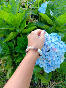 "Easing Moon with Hawaiian Koa"- Peach Moonstone and Moonstone Bracelet with Hawaiian Koa Beads