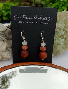 Handmade Hawaiian Milo, Sunstone and Rainbow Moonstone Earrings.