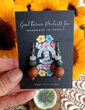 Load image into Gallery viewer, &quot;Handmade Hawaiian Wood and Natural Stone Earrings&quot; - Koa, Prehnite, and Moonstone
