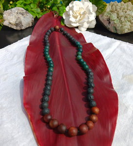 "Hawaiian Island Necklace" - Koa, Lava Stone, and Moss Agate.