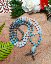 Load image into Gallery viewer, &quot;Bracing Moon&quot; - Aquamarine, Moonstone, and Labradorite Handmade 108 Stone Mala
