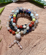 "Blooming Agate Chakra" - Flower Agate, Lava Stone and Chakra Mala Handmade with 108 Stone Beads
