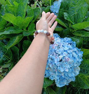 "Easing Moon with Hawaiian Koa"- Peach Moonstone and Moonstone Bracelet with Hawaiian Koa Beads