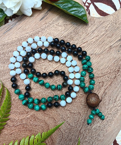 "Nourishing Empowerment" - Malachite, Black Tourmaline, Rainbow Moonstone 108 Stone Handmade Japa Mala