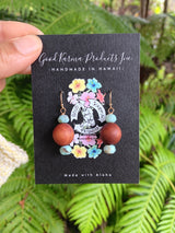 "Handmade Hawaiian Wood and Natural Stone Earrings" - Milo and Larimar