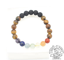 Load image into Gallery viewer, Tiger Eye, Chakra, and Lava Stone Diffuser Bracelet
