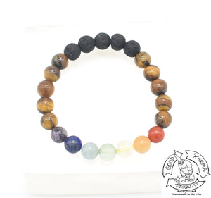 Tiger Eye, Chakra, and Lava Stone Diffuser Bracelet