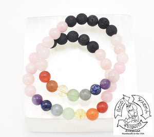 Rose Quartz with Lava Stone Large Bead Bracelet for Heart Chakra (Large)