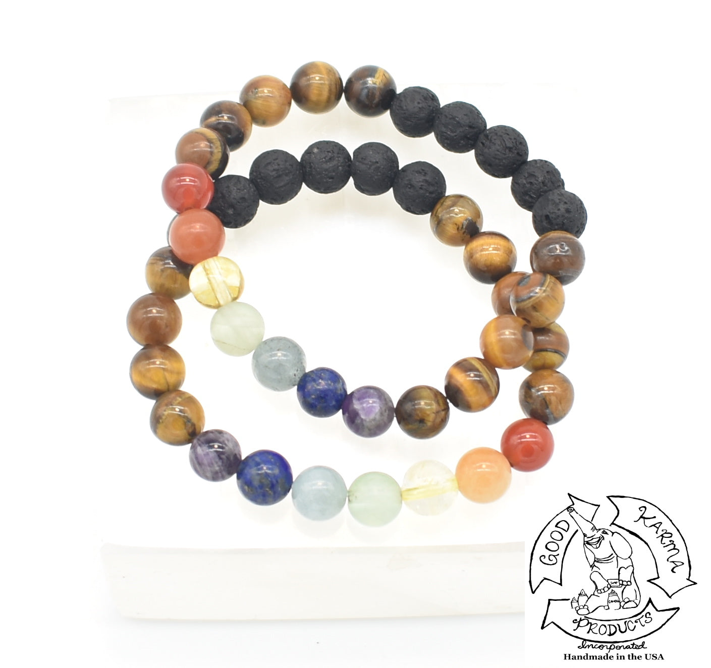 Tiger Eye, Chakra, and Lava Stone Diffuser Bracelet