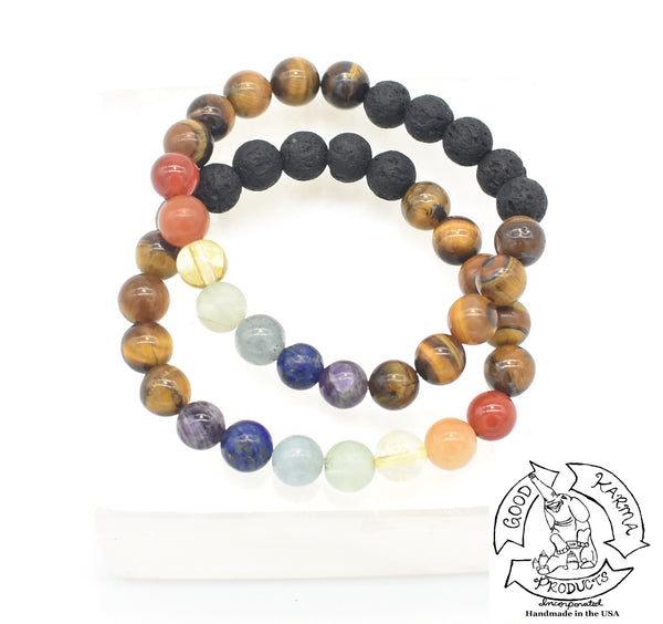 Tiger Eye, Chakra, and Lava Stone Diffuser Bracelet