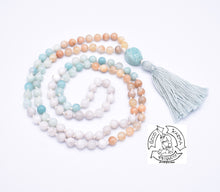 Load image into Gallery viewer, &quot;Soothing Ease&quot; - Peach Moonstone, Amazonite, White Lace Agate Handmade 108 Stone Japa Mala
