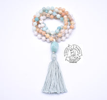Load image into Gallery viewer, &quot;Soothing Ease&quot; - Peach Moonstone, Amazonite, White Lace Agate Handmade 108 Stone Japa Mala
