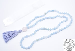 Mala Handmade in the USA with Aquamarine Stone Beads