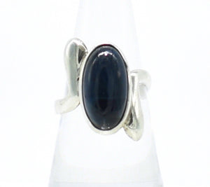 Vintage Older Mexican Blue Tiger Eye Sterling Silver Ring - Size 8