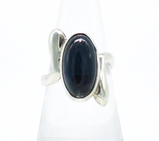 Vintage Older Mexican Blue Tiger Eye Sterling Silver Ring - Size 8