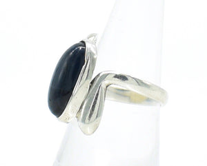 Vintage Older Mexican Blue Tiger Eye Sterling Silver Ring - Size 8