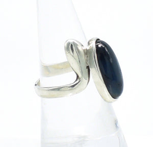 Vintage Older Mexican Blue Tiger Eye Sterling Silver Ring - Size 8
