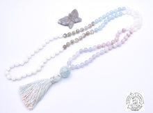 Load image into Gallery viewer, &quot;Uplifting Inspiration&quot; - Blue Lace Agate, Kunzite, Moonstone, Labradorite, and Aquamarine Handmade 108 Stone Japa Mala
