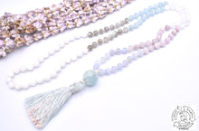Load image into Gallery viewer, &quot;Uplifting Inspiration&quot; - Blue Lace Agate, Kunzite, Moonstone, Labradorite, and Aquamarine Handmade 108 Stone Japa Mala
