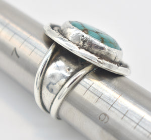 Turquoise and Sterling Silver Signed "D.W.A" Southwest Style Ring - Size 8