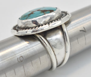 Turquoise and Sterling Silver Signed "D.W.A" Southwest Style Ring - Size 8