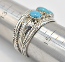 Load image into Gallery viewer, Dine Begaye Signed Turquoise and Sterling Silver Native American Ring - Size 14.5
