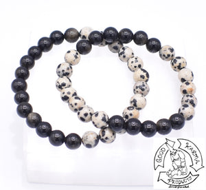 "Encouraging Shield" - Dalmatian Stone and Golden Obsidian Handmade Stone Bracelet