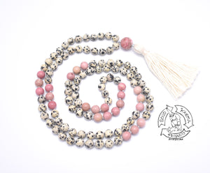 "Encouraging Love" - Rhodonite and Dalmatian Stone Handmade 108 Stone Japa Mala