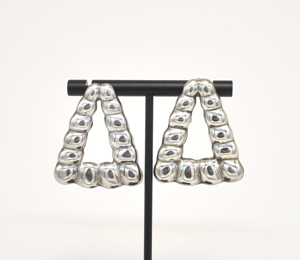 Vintage Taxco Sterling Silver Thick Triangular Earrings