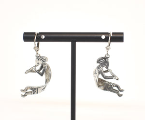 Kokopelli Large Solid Sterling Silver Southwest Earrings