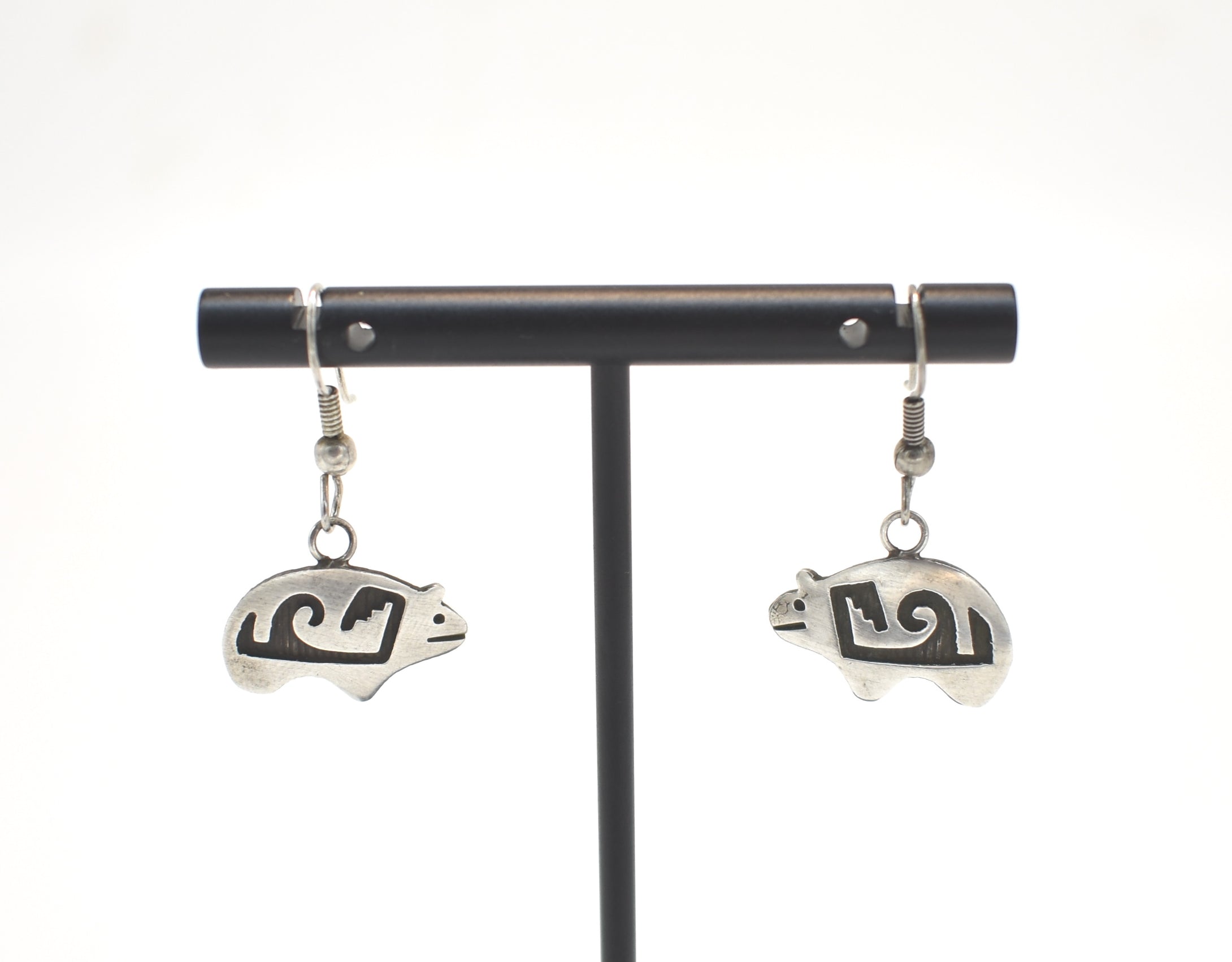 Vintage Southwest Bear Sterling Silver Earrings with Wave Overlay
