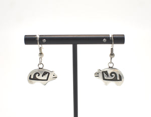 Vintage Southwest Bear Sterling Silver Earrings with Wave Overlay