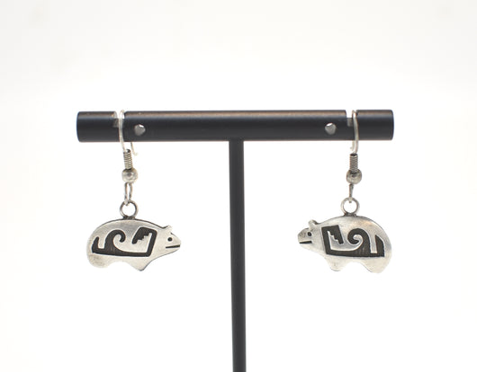 Vintage Southwest Bear Sterling Silver Earrings with Wave Overlay