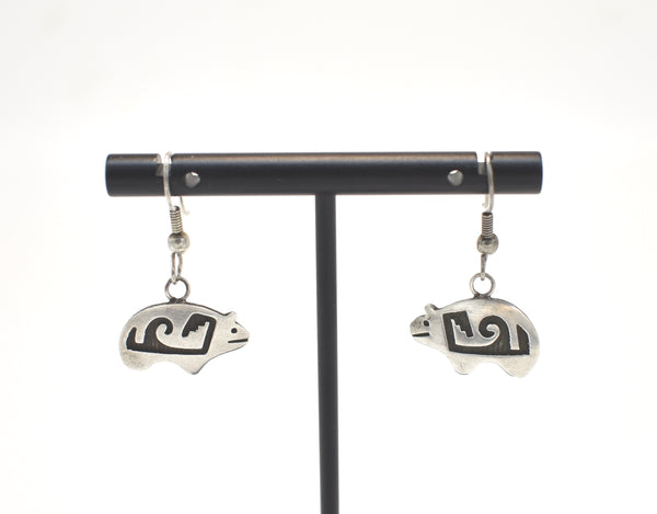 Vintage Southwest Bear Sterling Silver Earrings with Wave Overlay