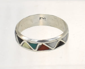 Lucy Yatsattie Zuni Native American Sterling Silver Inlay Ring - Size 12