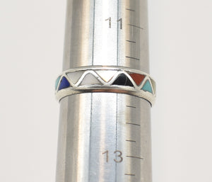 Lucy Yatsattie Zuni Native American Sterling Silver Inlay Ring - Size 12