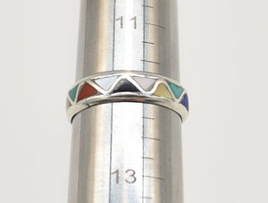 Lucy Yatsattie Zuni Native American Sterling Silver Inlay Ring - Size 12