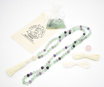 Example of Fluorite Mala produced from Good Karma Products Mala Kit which is also Pictured