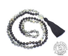 Load image into Gallery viewer, Handmade Japa Mala made with Golden Obsidian and Prehnite.

