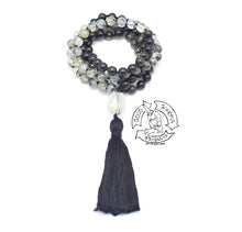 Load image into Gallery viewer, Handmade Stone Mala made with Prehnite and Golden Obsidian.
