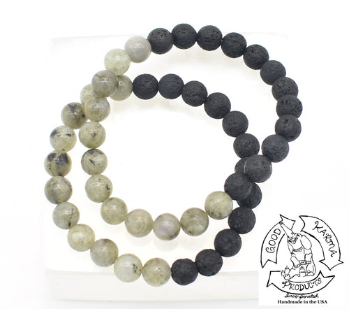 Green Labradorite and Lava Stone Bracelet