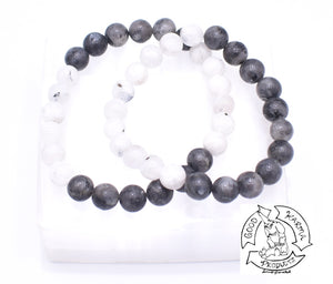 "Grounding Moon" - Moonstone and Larvikite Handmade Stone Bracelet