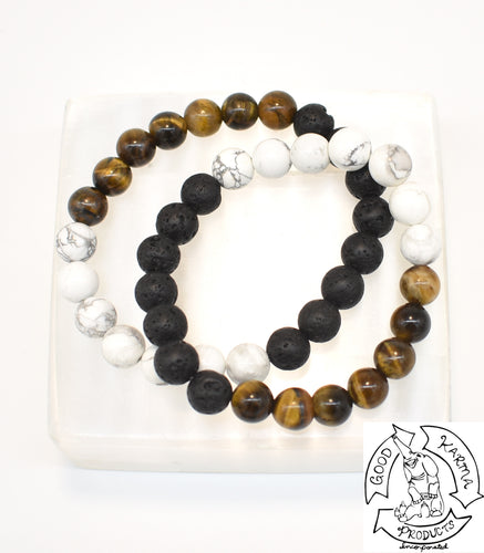 Tiger Eye, Howlite, and Lava Stone Diffuser Bracelet