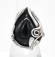 Load image into Gallery viewer, Vintage Unique Sterling Silver and Onyx Ring - Size 9
