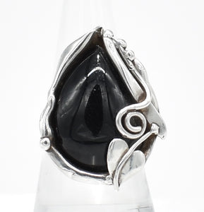 Vintage Unique Sterling Silver and Onyx Ring - Size 9