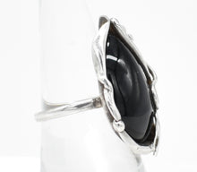 Load image into Gallery viewer, Vintage Unique Sterling Silver and Onyx Ring - Size 9
