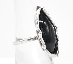 Vintage Unique Sterling Silver and Onyx Ring - Size 9