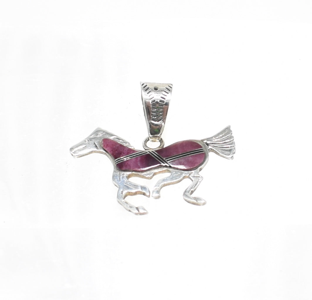 Native American Navajo Vintage Sterling Silver and Sugilite Horse Pendant by Artist Johnson Ralph